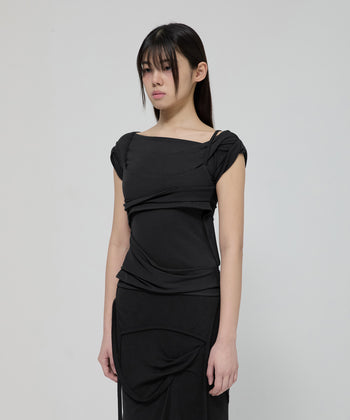 FLARE UP - Layered Bustier T-Shirt 疊層胸衣T卹 T-F1090 (黑色)
