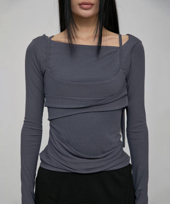 FLARE UP - Layered Bustier Long Sleeve 多層胸衣長袖 T-F1099 (深灰色)