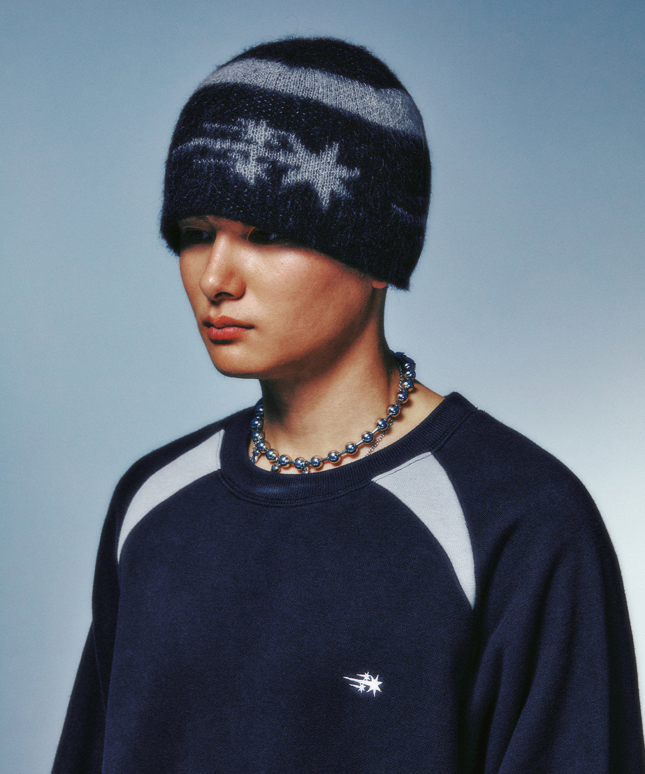 NICEGHOSTCLUB - STRIPE 3-STAR LOGO MOHAIR BEANIE 條紋三星標誌馬海毛針織帽 AC-N182