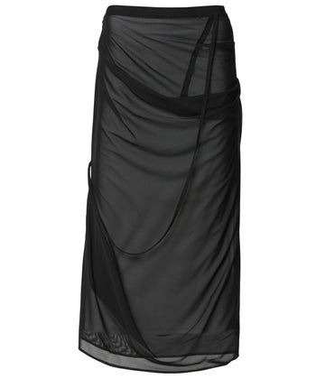 FLARE UP - Draped Mesh Layered Long Skirt 垂褶網紗層疊長裙 P-F210 (黑色)