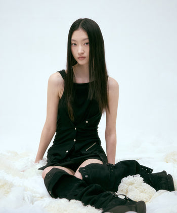 FLARE UP - Asymmetric Snap Hoodie 不對稱按扣連帽衫 T-F1096 (黑色)
