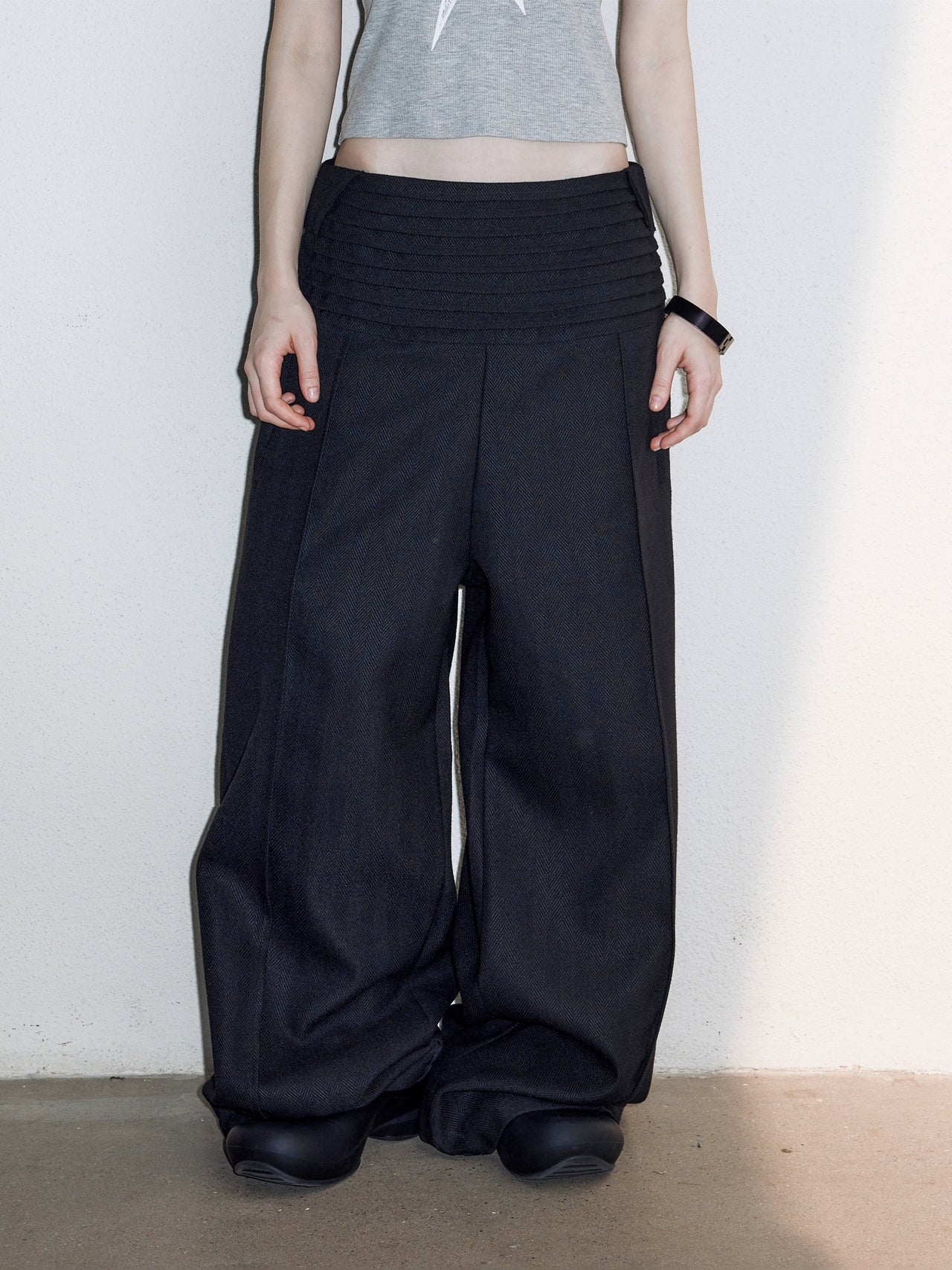 "49%" 皺褶 腰頭 寬鬆 設計感 西裝褲 蚊香褲 長褲