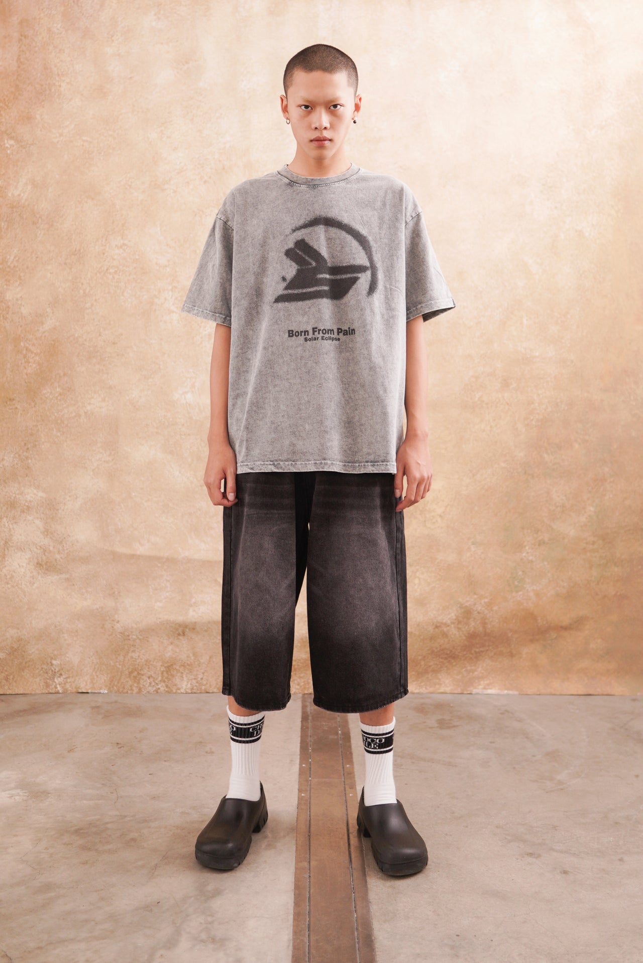 韓版 寬鬆 闊腿 做舊 復古 七分褲