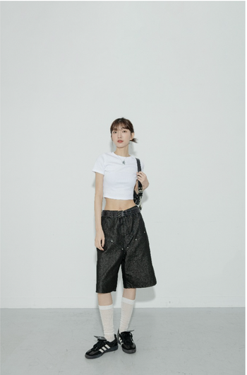 " SIMON " 法式 刺繡 小Logo 短版 上衣