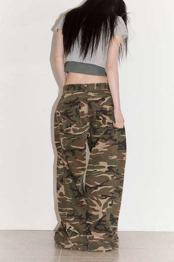 迷彩 防撕裂 側邊折疊 闊腿 長褲