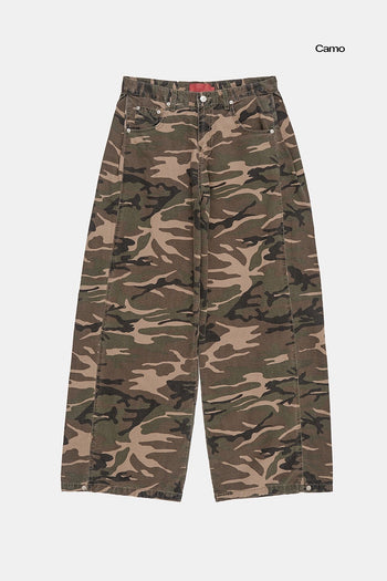 迷彩 防撕裂 側邊折疊 闊腿 長褲