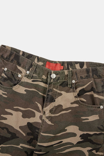 迷彩 防撕裂 側邊折疊 闊腿 長褲