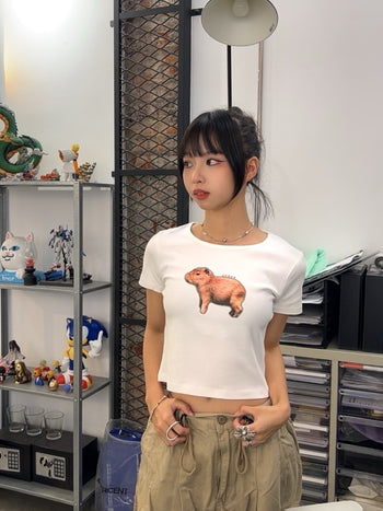 “MADE 𝗚𝘂𝗯𝗮𝗻 " 現貨 卡比巴拉 橘子 正肩 短板 女裝 純棉 短袖