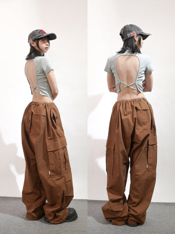 “MADE 𝗚𝘂𝗯𝗮𝗻 " 露背 運動 彈性 綁帶 顯瘦 腰身 辣妹 短袖上衣