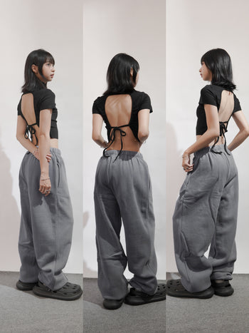 “MADE 𝗚𝘂𝗯𝗮𝗻 " 露背 運動 彈性 綁帶 顯瘦 腰身 辣妹 短袖上衣