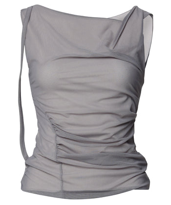 FLARE UP - Draped Mesh Layered Sleeveless  垂褶網紗層疊無袖上衣 T-F1095 (灰色)