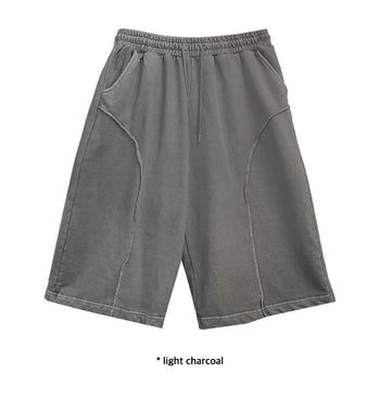 正韓 寬鬆 闊腿 鬆緊 設計 七分 短褲