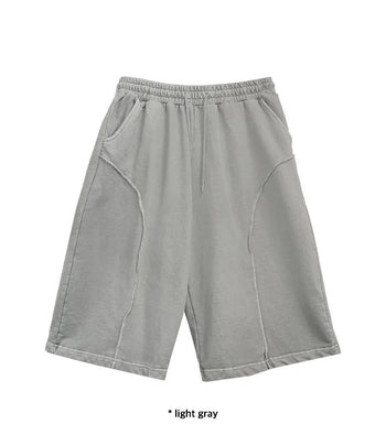 正韓 寬鬆 闊腿 鬆緊 設計 七分 短褲