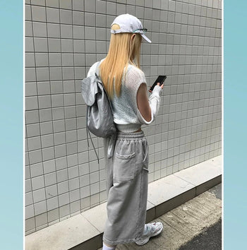 正韓 寬鬆 闊腿 鬆緊 設計 七分 短褲