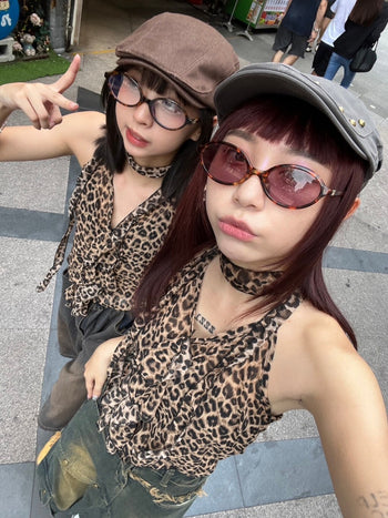 豹紋 吊帶 掛脖 夏季 內搭 歐美 無袖上衣