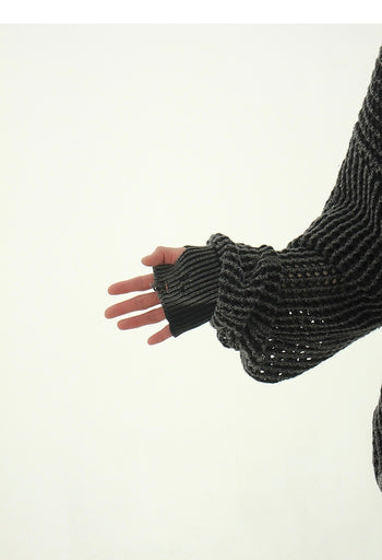 暖手 水洗 網狀針織 雙拉鍊 連帽長袖外套