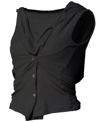 FLARE UP - Asymmetric Snap Hoodie 不對稱按扣連帽衫 T-F1096 (黑色)