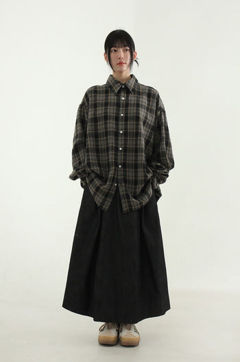 正韓 秋冬 翻領  格紋  長袖 襯衫