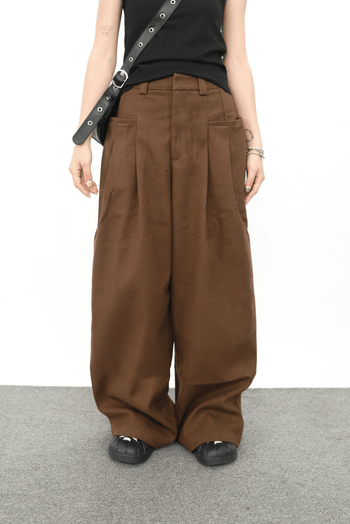 雙褶設計廓形西裝褲