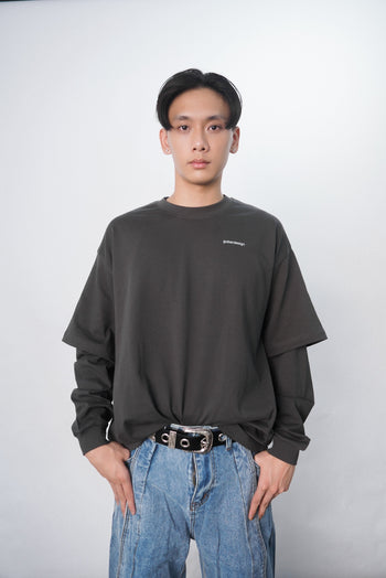 “MADE 𝗚𝘂𝗯𝗮𝗻 " 假兩件 305G 長袖 純棉 寬鬆 打底T