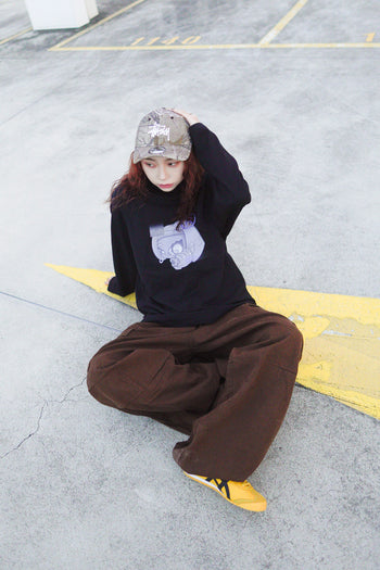 【GUBAN】6th 插畫比賽 校園 215G boxy 長袖上衣 - y3k 上學兔