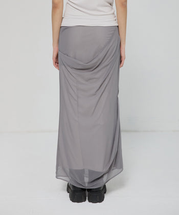 FLARE UP - Draped Mesh Layered Long Skirt 垂褶網紗層疊長裙 P-F210 (灰色)