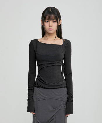FLARE UP - Layered Bustier Long Sleeve 多層胸衣長袖 T-F1099 (黑色)
