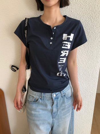 正韓亨利領修身短T-Shirt T-K1102