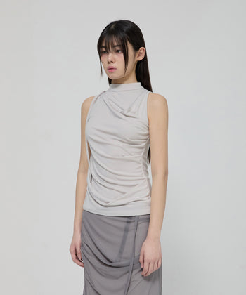 FLARE UP - Draped Sleeveless Top 垂褶無袖上衣 T-F1097 (白色)