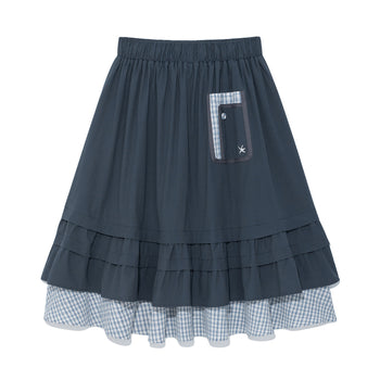 TCM - (w) check pintuck layered skirt (navy) P-C183