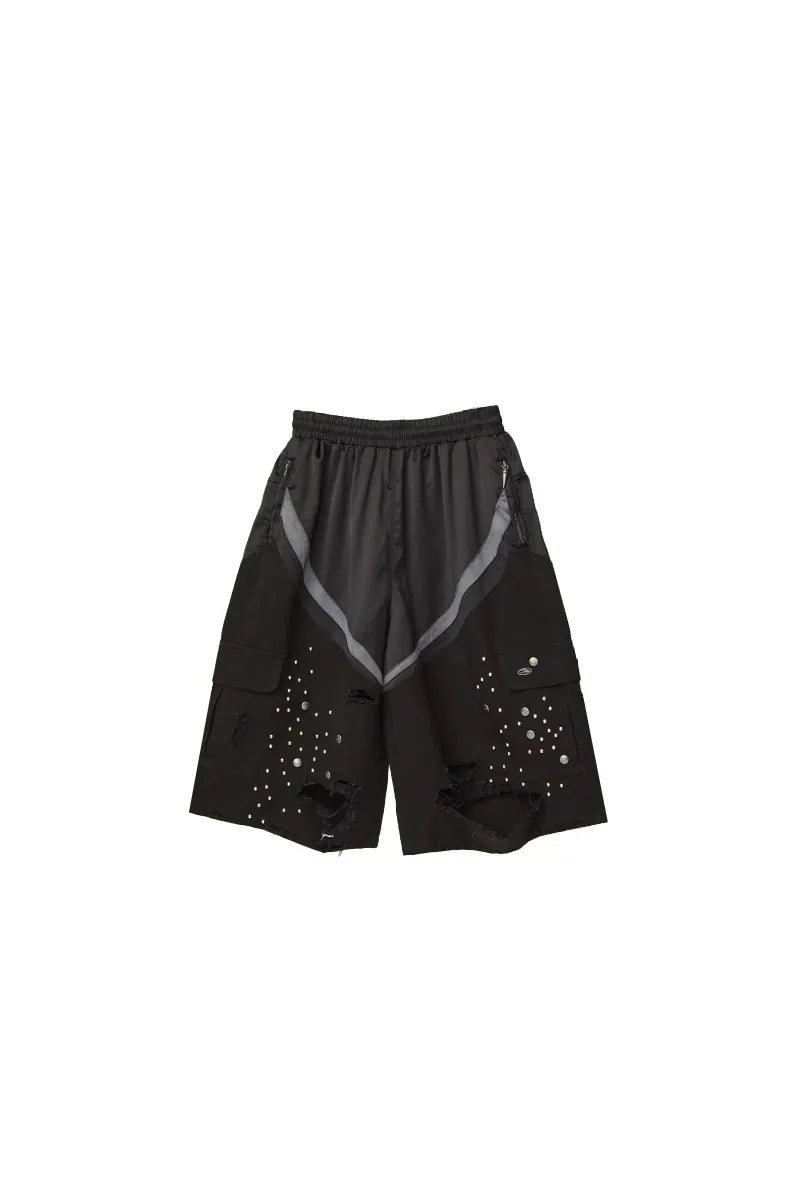 Jobdatasheet - Distressed Mixed-Media Studded Cropped Pants P1