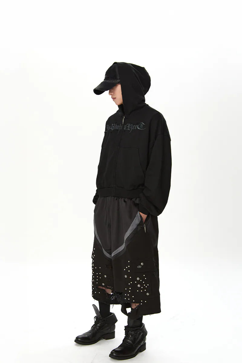 Jobdatasheet - Distressed Mixed-Media Studded Cropped Pants P1