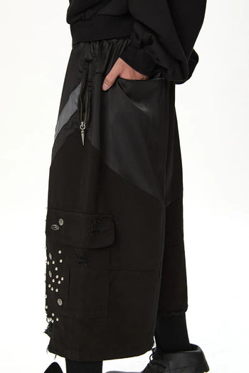 Jobdatasheet - Distressed Mixed-Media Studded Cropped Pants P1