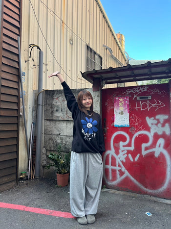 “MADE 𝗚𝘂𝗯𝗮𝗻 " 純棉 逗號 原創 灰色 休閒 高腰 闊腿 棉褲