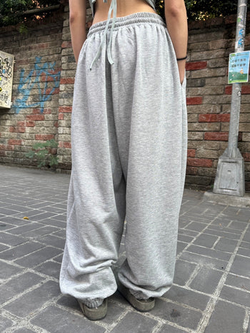 “MADE 𝗚𝘂𝗯𝗮𝗻 " 純棉 逗號 原創 灰色 休閒 高腰 闊腿 棉褲