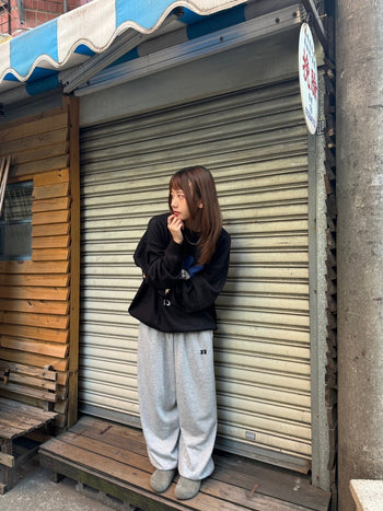 “MADE 𝗚𝘂𝗯𝗮𝗻 " 純棉 逗號 原創 灰色 休閒 高腰 闊腿 棉褲