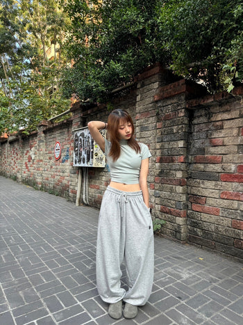 “MADE 𝗚𝘂𝗯𝗮𝗻 " 純棉 逗號 原創 灰色 休閒 高腰 闊腿 棉褲