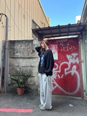 “MADE 𝗚𝘂𝗯𝗮𝗻 " 純棉 逗號 原創 灰色 休閒 高腰 闊腿 棉褲