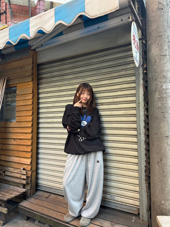 “MADE 𝗚𝘂𝗯𝗮𝗻 " 純棉 逗號 原創 灰色 休閒 高腰 闊腿 棉褲