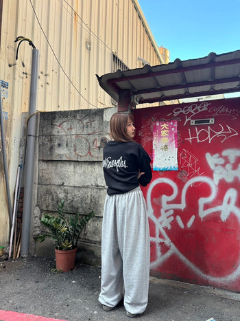 “MADE 𝗚𝘂𝗯𝗮𝗻 " 純棉 逗號 原創 灰色 休閒 高腰 闊腿 棉褲