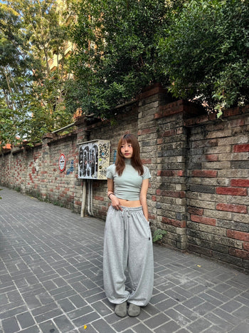 “MADE 𝗚𝘂𝗯𝗮𝗻 " 純棉 逗號 原創 灰色 休閒 高腰 闊腿 棉褲