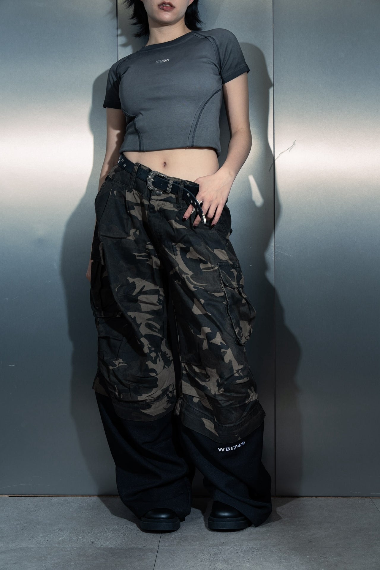 WBI 24SS EPS-01 / WBI Camouflage tactical faux two-piece patchwork pant