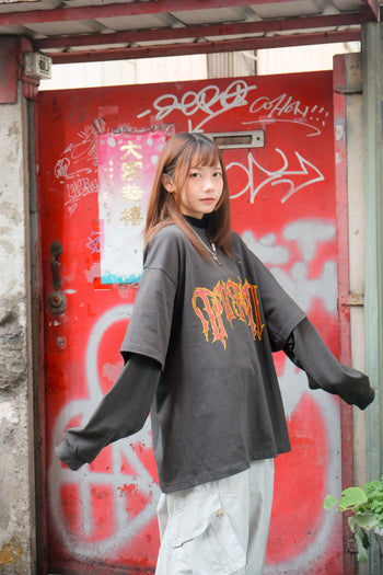 “MADE 𝗚𝘂𝗯𝗮𝗻 " 亞比 假兩件 305G 長袖 純棉 寬鬆 打底T