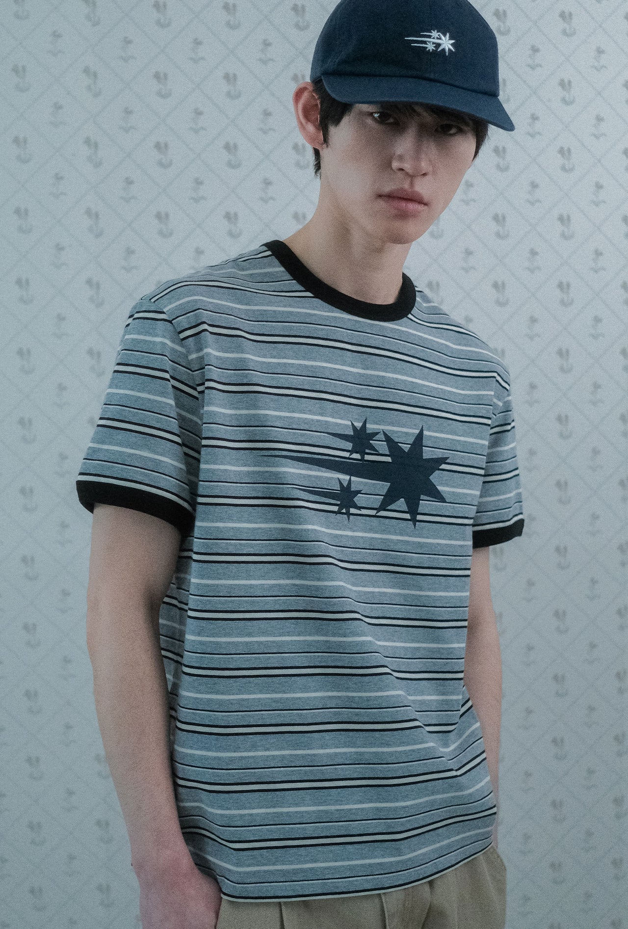NICEGHOSTCLUB - STRIPE 3STAR BASIC RINGER TEE 條紋滾邊T恤 [灰色] T-N224