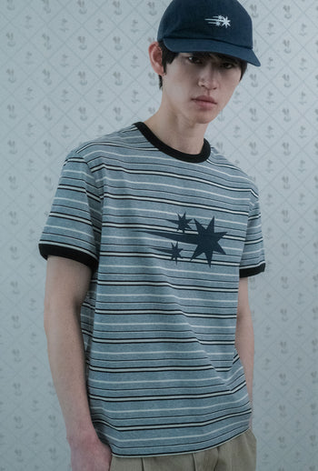 NICEGHOSTCLUB - STRIPE 3STAR BASIC RINGER TEE 條紋滾邊T恤 [灰色] T-N224