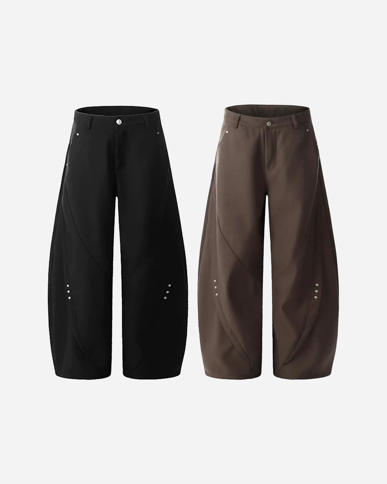 復古解構鉚釘拼接彎刀工裝闊腿褲