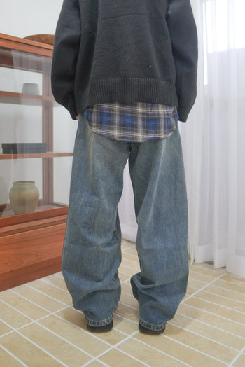 腰帶 水洗 做舊 牛仔褲