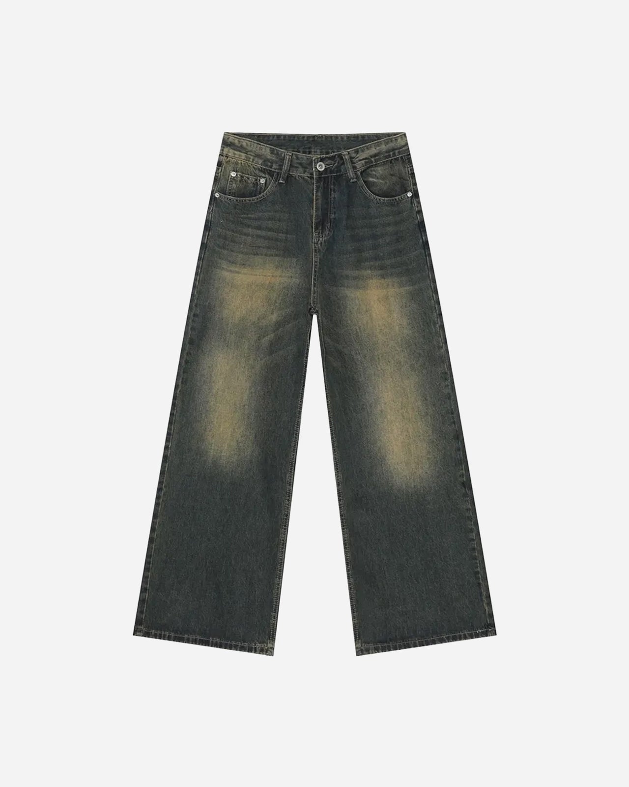 韓版 復古 淤泥 多色 水洗 做就 闊腿 直筒 牛仔褲