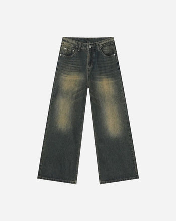 韓版 復古 淤泥 多色 水洗 做就 闊腿 直筒 牛仔褲