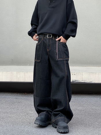 美式復古單寧彎刀廓形牛仔褲